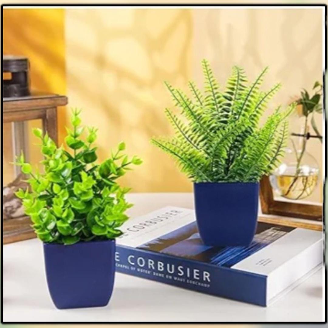 FAVOWREATH 4 Pack Fake Plants Ceramic Mini Artificial Greenery Potted Plants For Home Decor Office Decor Room Decor Farmhouse Decor Indoor Table Bathroom Decor - View #3