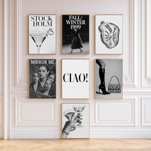 30 TRENDY COOL IT girl posters pack, Vintage Black and White Wall Art, Chic Newspaper Martini Leopard Pool Disco Ring Luxury Digital Prints