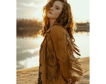 Vintage 70er Jahre Wildleder Fransen Jacke: Handgemacht im Western Stil