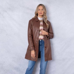 Handmade Sheepskin Leather Trench Coat: Slim Fit Long Brown Jacket