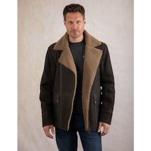 Braune Lammfell-Lederjacke für Herren | Echter Schaffell Wintermantel | Handmade Aviator-Stil mit Fellfutter | Warme Pilotenjacke für Ihn