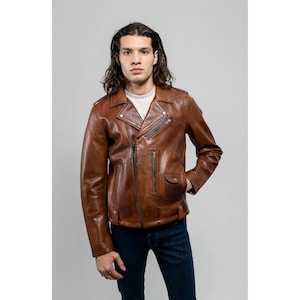 Handmade Distressed Brown Sheepskin Leather Biker Jacket
