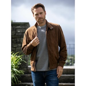 Handmade Brown Suede Leather Bomber Jacket - Slim Fit