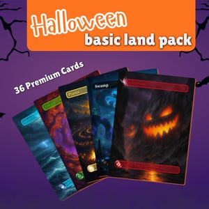 Tierras básicas de Halloween/Terror: 36 cartas proxy de fantasía/con acabado holográfico arcoíris o sin acabado holográfico.