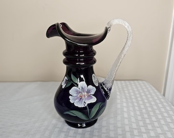 Vintage Fenton Plum Purple Cased Glass Vase | Ribbed Fluted Art