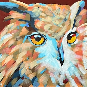 Great Horned Owl Art Print – Square Giclée Painting, Loose Impressionist Bird Wall Art, Nature-Inspired Home Decor