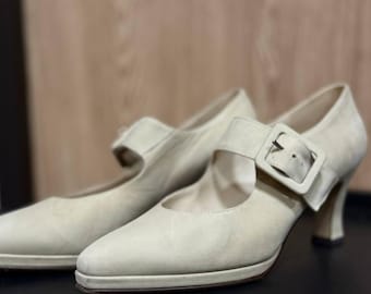 Vintage Italienische Ivory Leder Marie Claire Heels / Größe 38 / Made in Italy