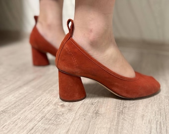 Vintage Tory Burch Wildleder Heels - Terrakotta Lederpumps, Größe 7,5