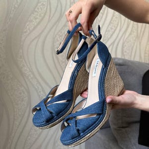 Denim Espadrille Wedge Sandals: L.K. Bennett Blue Summer Shoes - EU 41 / US 10