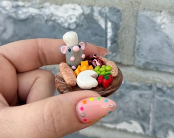 Chef Mouse Charcuterie Board Magnet | Polymer Clay Food, Dollhouse Miniature