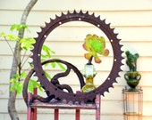 Huge Rustic Industrial Cast Iron Gear Wheel Sprocket Large Round Metal 2-Foot Heavy Machine Part Farm Ranch Factory Salvage Gizmo