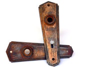 Large Antique Brass Door Plate Escutcheon Pair Two 2 Rustic Matching Ornate Architectural Salvage Home Restoration Hardware