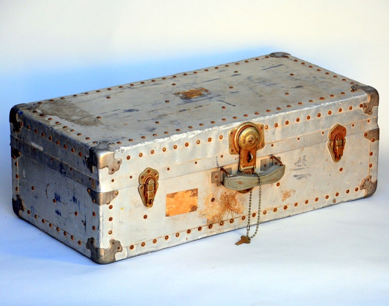 Vintage Riveted Aluminum Trunk WITH KEY Unusual Metal Travel Etsy
