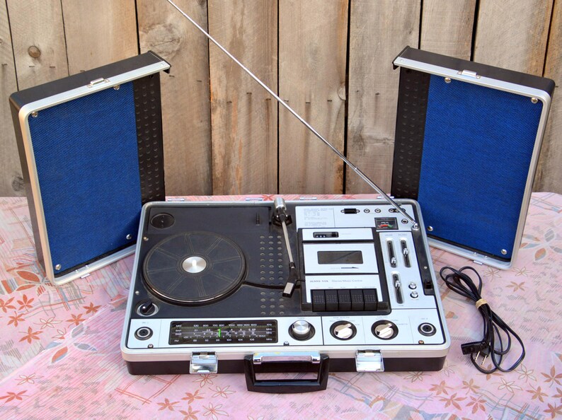 Vintage Suitcase Turntable Cassette Stereo & Speakers Made in Etsy