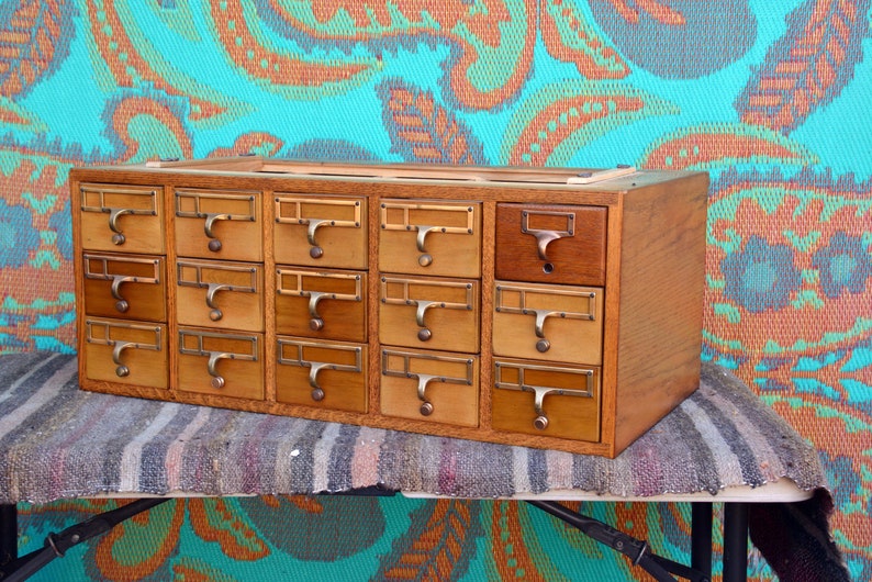 Vintage Card Catalog File Rustic Industrial Wooden Etsy