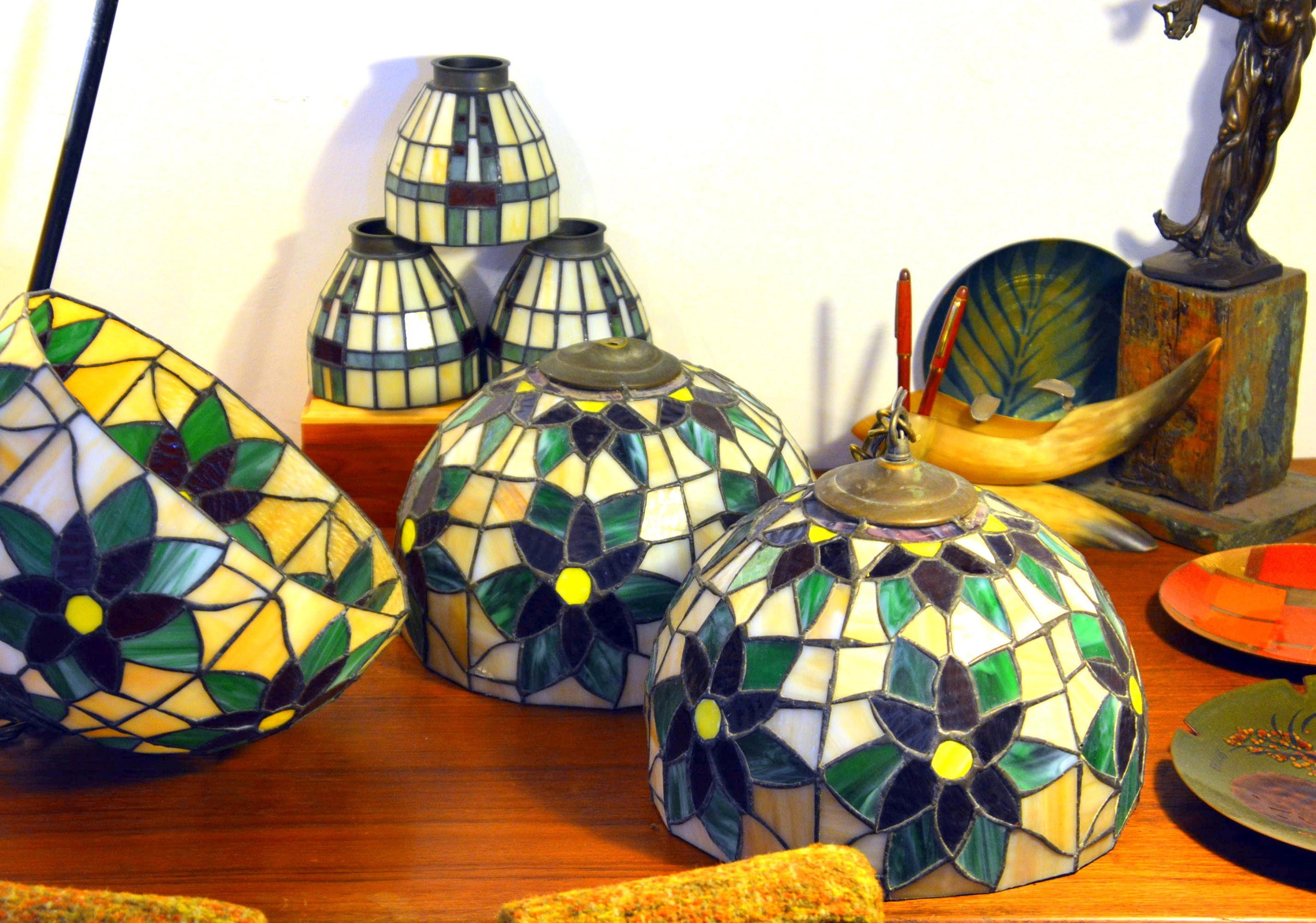 Antique Stained Glass Lampshade Set Of 6 Matching Vintage Etsy
