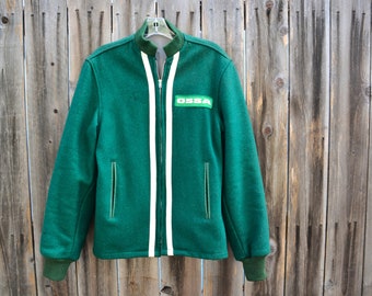 Rare OSSA Motorcycle Racing Jacket in Kelly Green, Size Men's L or XL, Spanish Designer