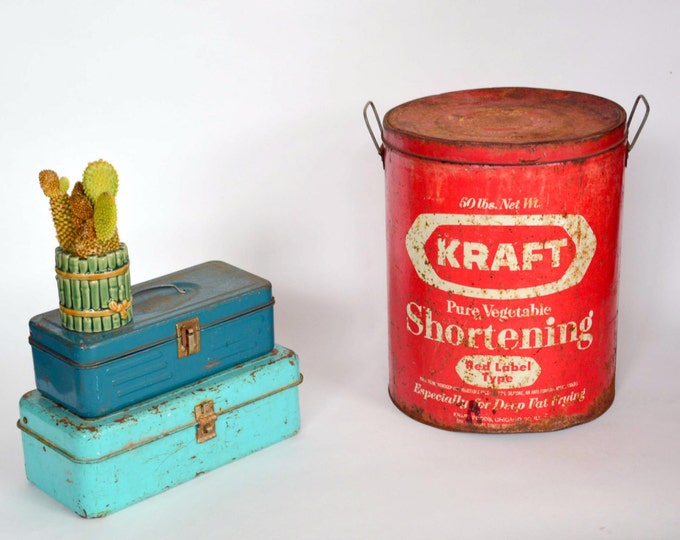 Vintage KRAFT Lard Shortening Tin Can Bucket Red & White 50 Pound Food