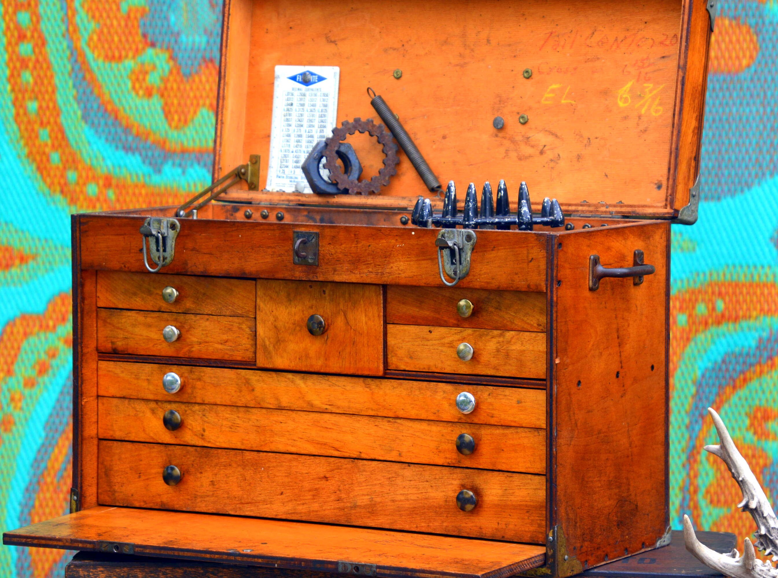 Vintage Homemade Machinist Tool Box Organizer Chest Rustic 8