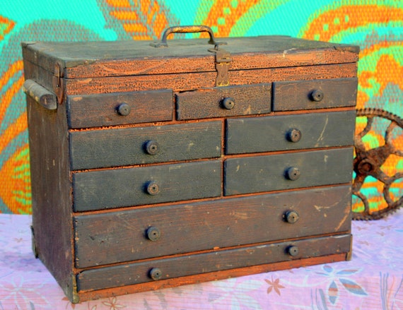 Antique Homemade Machinist Toolbox Organizer Chest Trunk Etsy