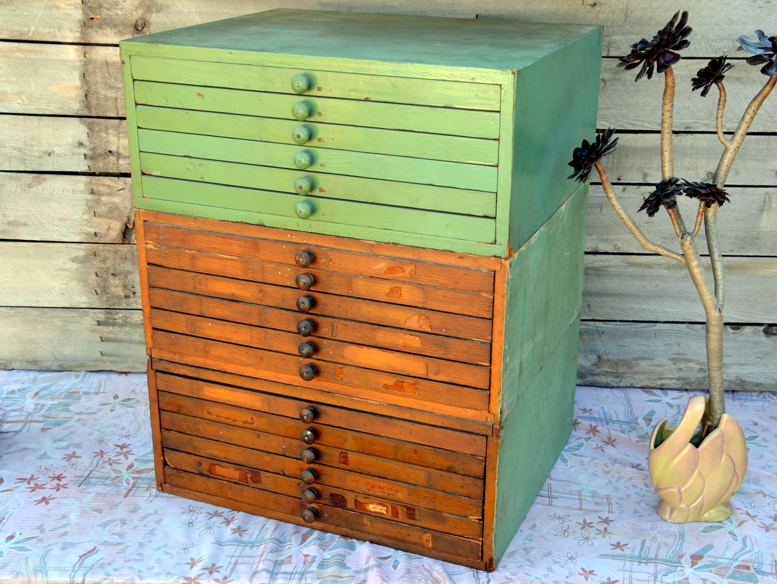 Vintage Printers Letterpress Type Cabinet Rustic Industrial 6