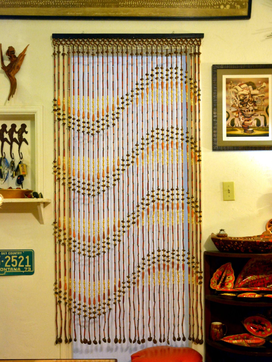 Vintage DEADSTOCK Bead Door Curtain: NOS 70s Fringe Doorway Room