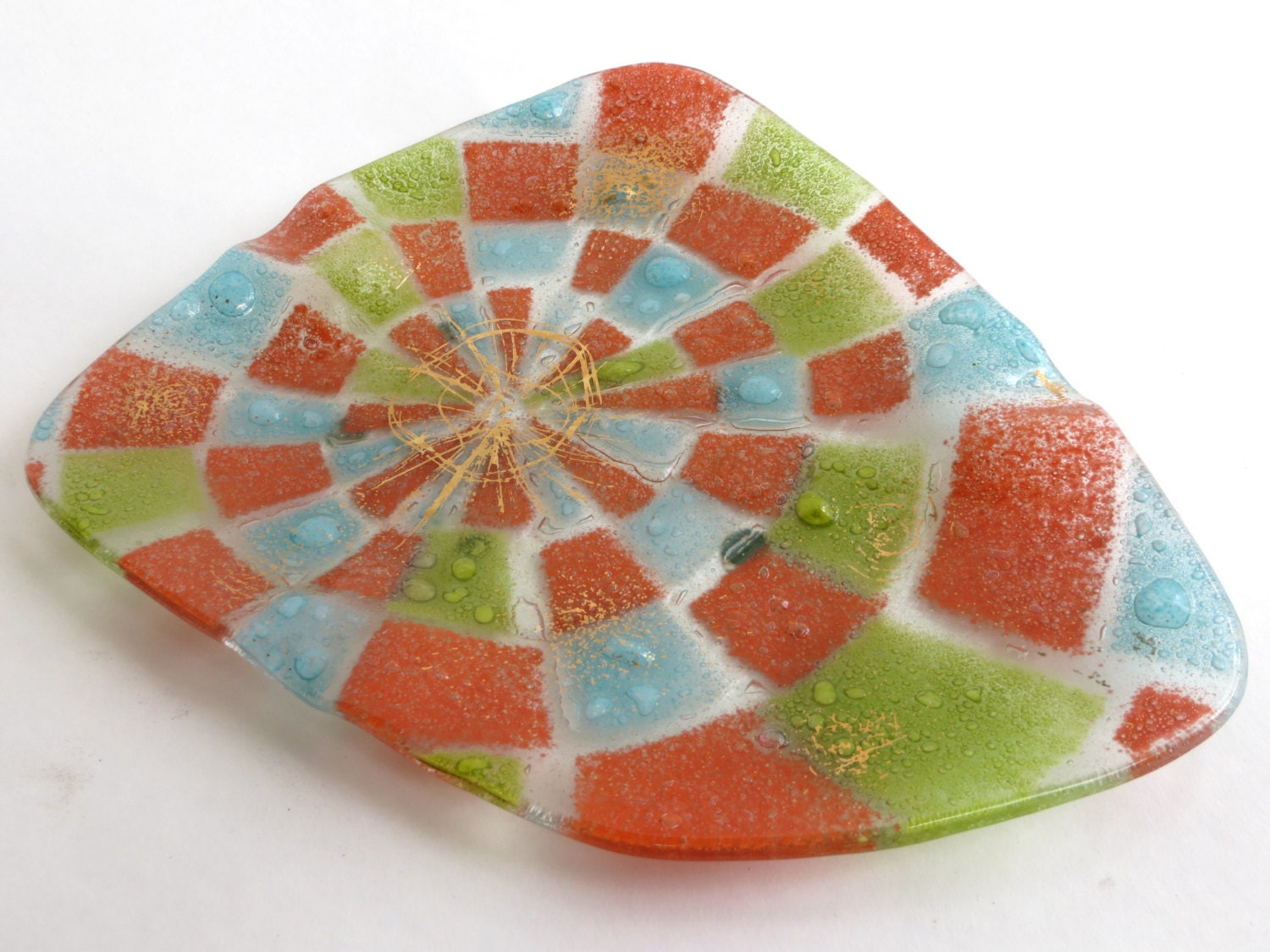 Vintage HIGGINS Fused Glass Ashtray in Orange Chartreuse Etsy