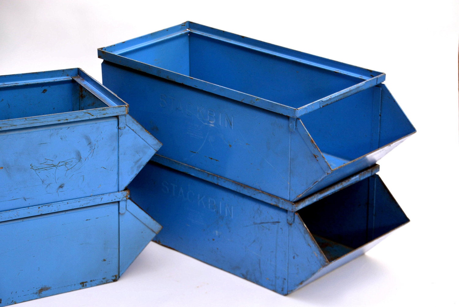 Vintage Steel Stackable Parts Bins Set Of 4 Rustic