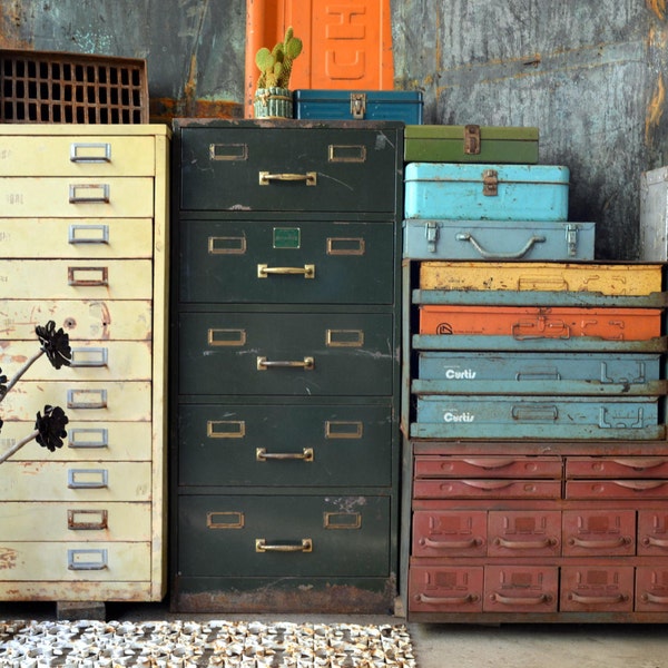 Vintage Green Steel "Histacount" Filing Cabinet / Office Storage: Odd Proportion 5 Drawer Industrial File -Tools, Art Supplies, Papers, etc.