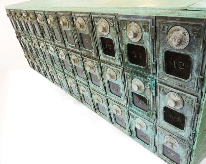 Vintage Post Office Box Mail Sorter W/ Brass Verdigris Patina