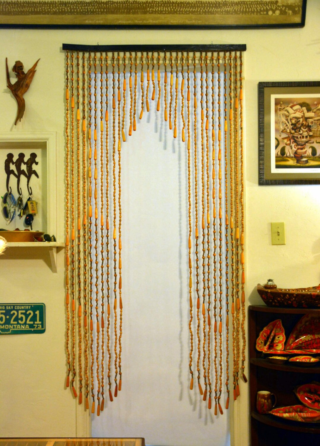 Vintage DEADSTOCK Bead Door Curtain: NOS 70s Fringe Doorway Room