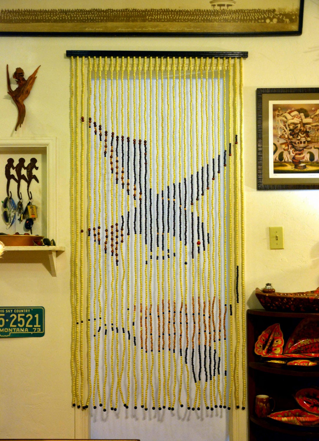 Vintage Deadstock Bead Door Curtain Nos 70s Fringe Doorway Room
