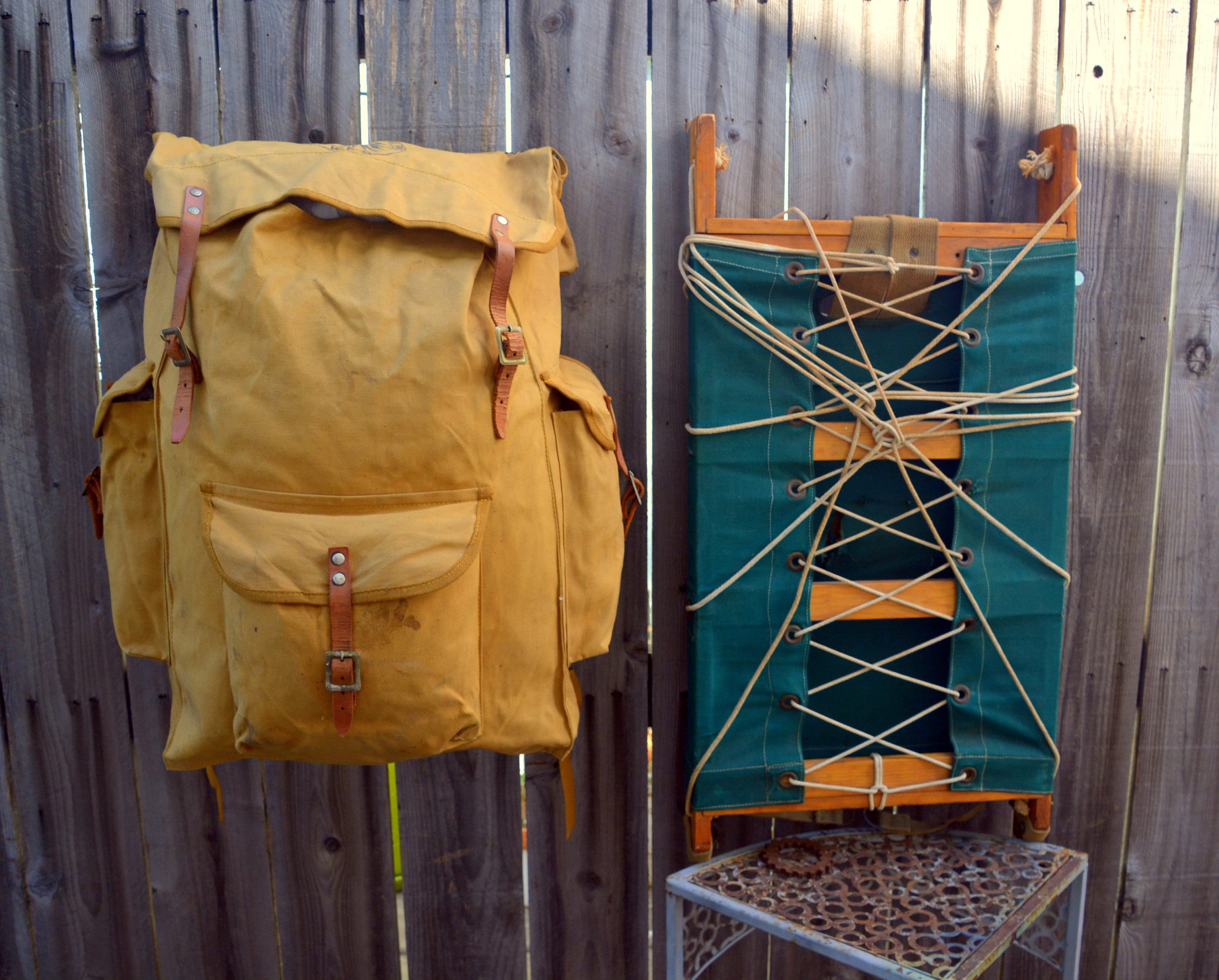 wooden external frame backpack