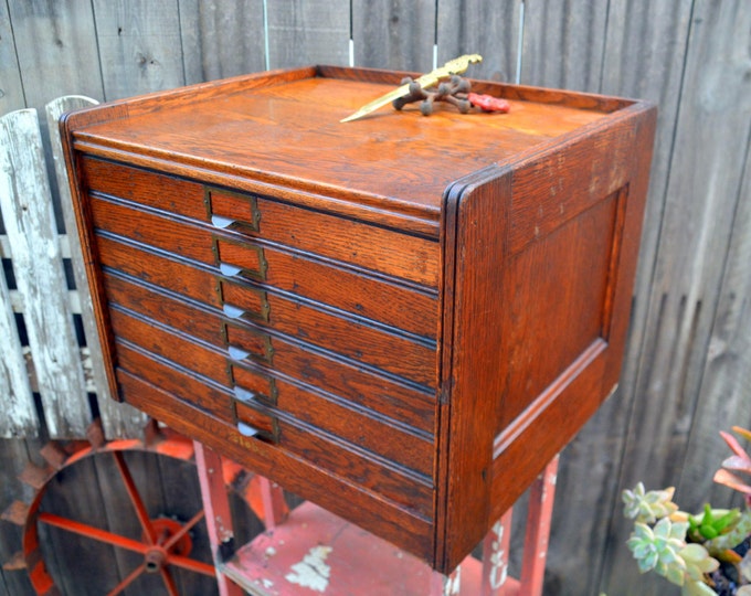 Antique Wooden Flat File 6 Drawer Rustic Industrial Etsy