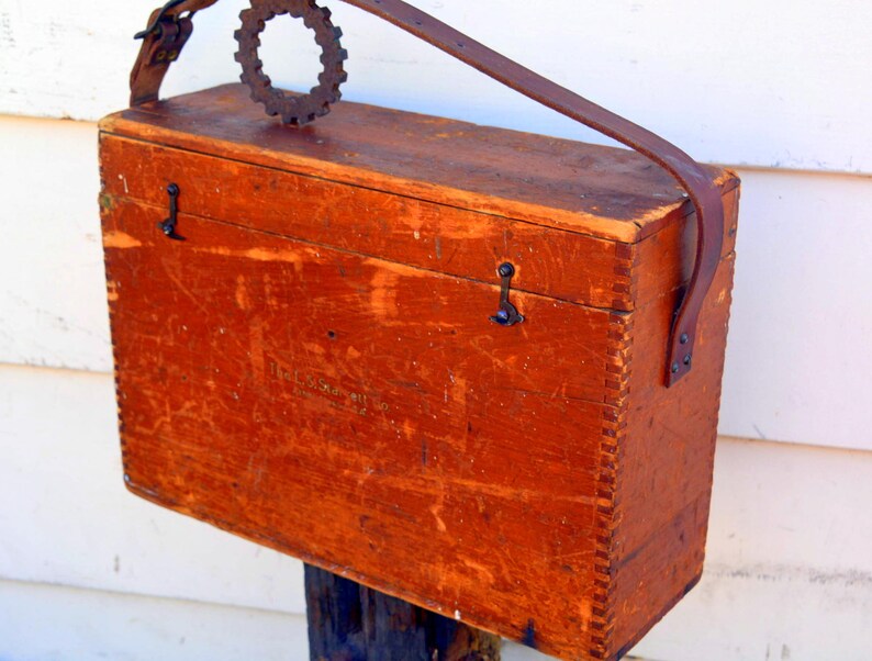 Antique Wooden Dovetail Carry Case With Leather Handle Vintage Rustic Scientific Instrument Storage Crate Chest Divided Interior