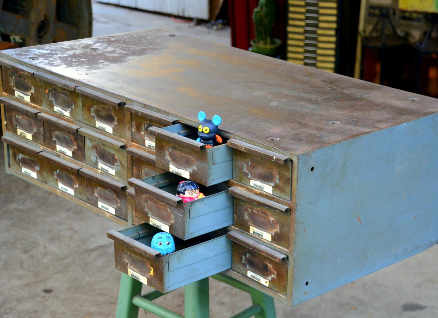 Vintage Steel Equipto Parts Bin Organizer Toolbox Cabinet 18