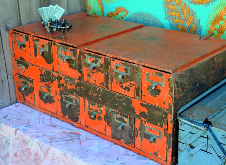 Vintage Industrial Parts Bin Cabinet Heavy Duty Rustic Steel Etsy