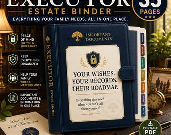 Executor Estate Binder Printable PDF | Estate Administration Organizer & Important Documents Planner