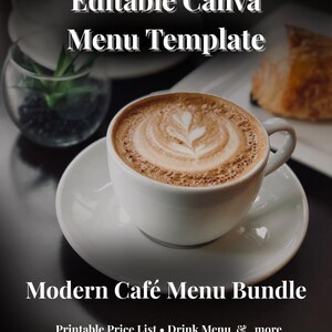 Edytowalny pakiet szablonów menu kawiarni Canva | Menu główne, cennik, namiot stołowy | Wydrukowane menu kawiarni | Natychmiastowe pobranie