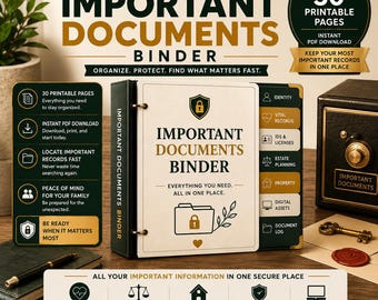 Important Documents Binder Printable | Family Records Organizer | 30 Pages