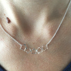 Five Star Necklace, Hammered Stars Choker, Silver Star Choker, Silver Star Choker, Star Cluster Choker