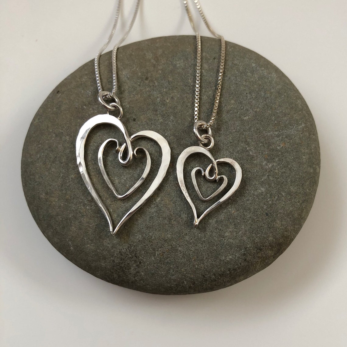 Silver Heart Pendant Double Heart Pendant Silver Heart Etsy