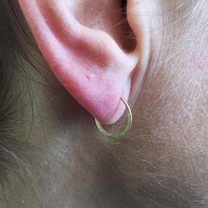 Tiny 14k Solid Gold Hoop, Petite 14k Hammered Hoop Earring
