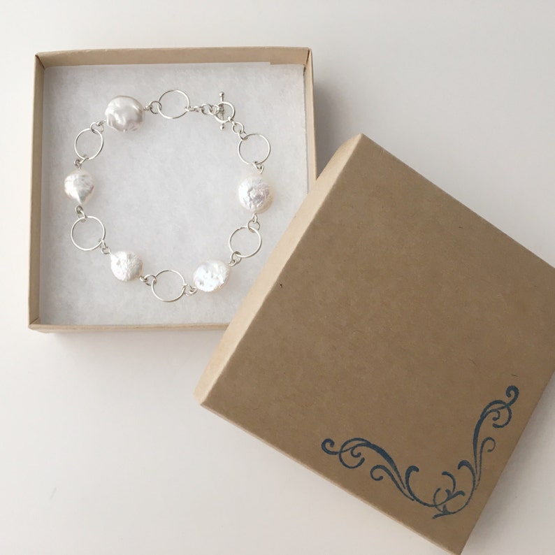 Pearl and Circle Bracelet Coin Pearl Bracelet Wedding Bracelet Bridal Bracelet Pearls and Silver Circles