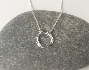 Sterling Silver Triple Circle Necklace, Intertwined Choker