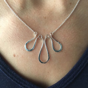 Triple Drop Necklace, Three Drop Necklace, Silver Droplet Necklace, Hammered Drops