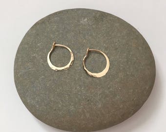 Tiny 14k Solid Gold Hoops, Petite 14k Hammered Hoop Earrings