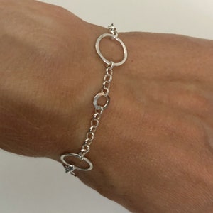 Random Circles Bracelet, Silver Circles Bracelet , Silver Circles Chain, Hammered Circles, Many Circles Bracelet