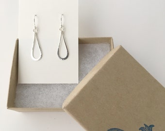 Hammered Sterling Silver Droplet Earrings, Elegant Silver Drop