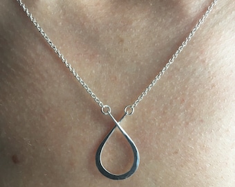 Hammered Sterling Silver Teardrop Necklace, Cable Chain